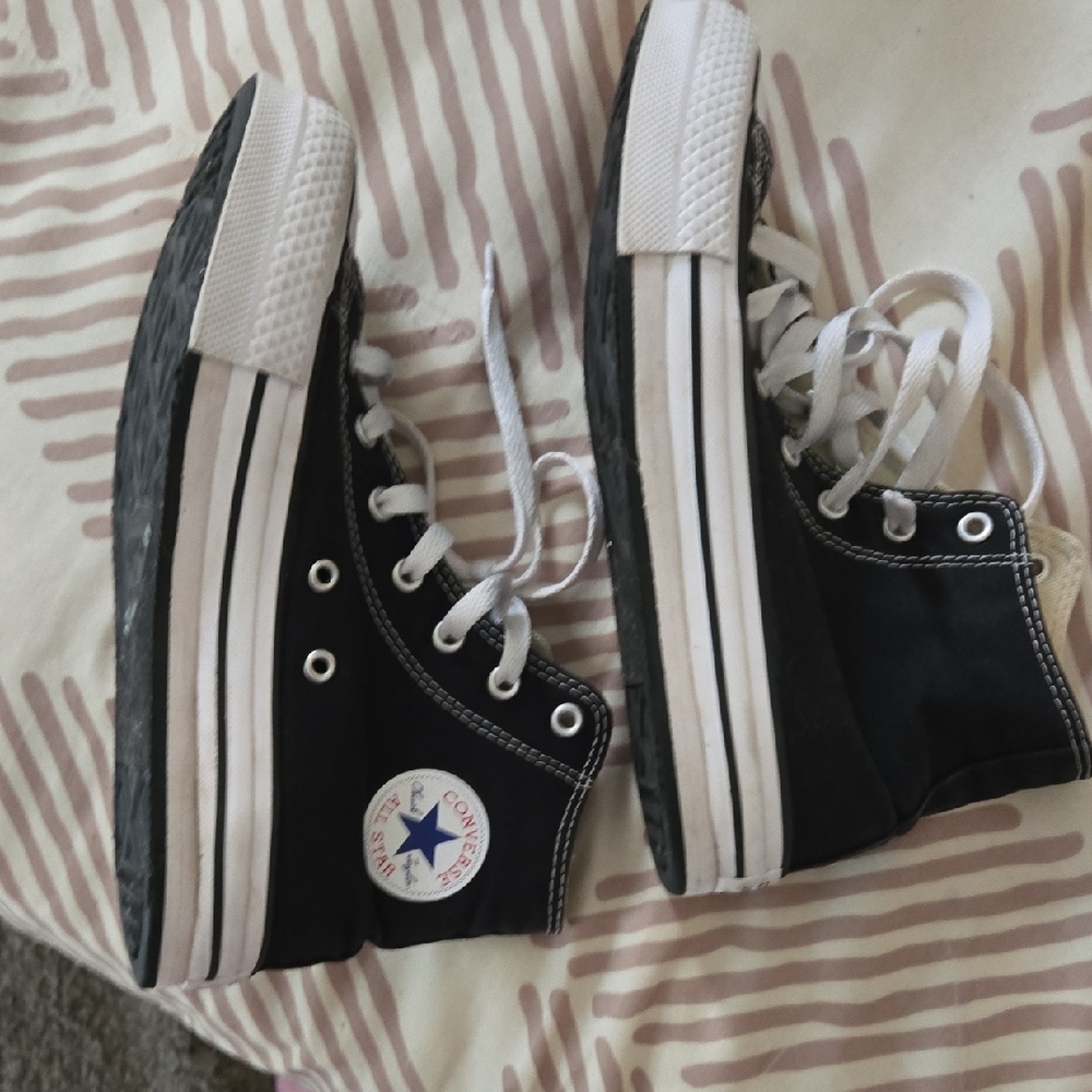 Converse Black and White High-Top Athletic Shoes - Picture 3 of 5